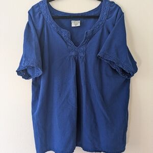 Drawstrings Of Malibu Royal Blue 100% Cotton Peasant Top sz 3X Made in the USA